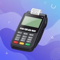 Electronic card payment terminal depicted against a blue gradient background with Royalty Free Stock Photo
