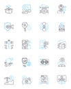 Electronic cash linear icons set. Cryptocurrency, Wallet, Blockchain, Bitcoin, Cashless, Digital, E-wallet line vector