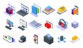 Electronic catalogs icons set, isometric style