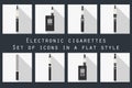 Electronic cigarette. Electronic cigarette flat icons.