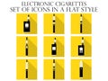 Electronic cigarette flat icons. Various types of e-cigarettes.