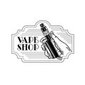 Electronic cigarette and liquid, Vape shop vector monochrome badges, emblems