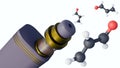 An electronic cigarette or vape with floating molecular models of acrolein. Royalty Free Stock Photo