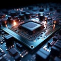 electronic circuit board with an advanced processor 3D rendering