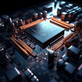 electronic circuit board with an advanced processor 3D rendering