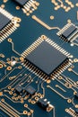 Electronic circuit board with central processor and fine copper pathways, representing advanced system architecture for space Royalty Free Stock Photo
