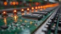 Electronic circuit board closeup. Background in the blurry foreground Royalty Free Stock Photo