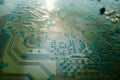 Electronic circuit board closeup. Electronic motherboard card. Circuitry and close-up on electronics. Background of