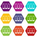 Electronic circuit board icon set color hexahedron Royalty Free Stock Photo