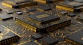 Electronic Circuit Board with Microchips and Gold Traces Royalty Free Stock Photo