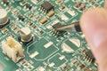 Electronic circuit board, PCB (Printed circuit board) with processor, microchips and glowing digital electronic signals