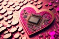 Electronic circuit board in the shape of a heart. Valentines Day. Generative AI