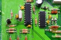 electronic circuit with electronic components resistors capacitors and microchips and transistors Royalty Free Stock Photo