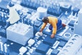 Electronic circuit with figure. Royalty Free Stock Photo