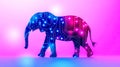 Silhouette of walking elephant with electronic circuit inside on gradient background Royalty Free Stock Photo