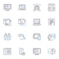 Electronic communication line icons collection. Email, Texting, Instant messaging, Social media, Skype, Video