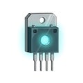 Electronic component cartoon device shows integrated circuits glowing teal blue Royalty Free Stock Photo