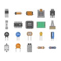 electronic component circuit chip icons set vector Royalty Free Stock Photo