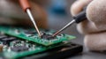 Electronic Component Testing with Multimeter Probes on Circuit Board for Royalty Free Stock Photo