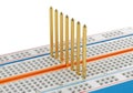 Electronic components inserted into a breadboard for prototyping circuits Royalty Free Stock Photo