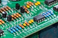 Electronic components. Integrated circuits, resistors, transistors and capacitors on PCB Royalty Free Stock Photo