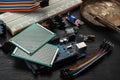 Electronic components and sensors for arduino Royalty Free Stock Photo