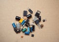 Electronic components isolated on a brown Royalty Free Stock Photo