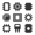 Electronic Computer CPU Chip Icons Set. Vector