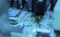 Electronic computer hardware technology. Motherboard digital chip background.