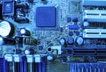 Electronic computer hardware technology. Motherboard digital chip background.