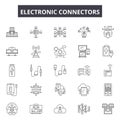 Electronic connectors line icons, signs, vector set, outline illustration concept Royalty Free Stock Photo