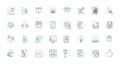 Electronic content linear icons set. Digital, Multimedia, Interactive, Online, Virtual, Downloadable, Animated line
