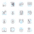 Electronic content linear icons set. Digital, Multimedia, Interactive, Online, Virtual, Downloadable, Animated line