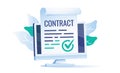 Electronic contract or digital signature concept in vector illustration. Online e-contract document sign via smartphone