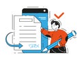 Electronic contract, digital signature, online document flow vector flat illustration