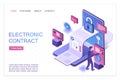 Electronic contract isometric landing page vector template