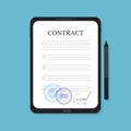 Electronic contract on the tablet, in flat style, business concept, vector