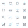 Electronic contraptions linear icons set. Gadgets, Devices, Electronics, Tech, Innovations, Appliances, Machines line Royalty Free Stock Photo