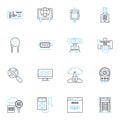 Electronic contraptions linear icons set. Gadgets, Devices, Electronics, Tech, Innovations, Appliances, Machines line