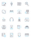 Electronic contraptions linear icons set. Gadgets, Devices, Electronics, Tech, Innovations, Appliances, Machines line Royalty Free Stock Photo