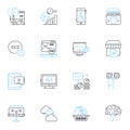 Electronic coordination linear icons set. Synchronization, Automation, Integration, Streamlining, Orchestration