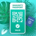 Electronic Covid-19 immunity passport QR code on smartphone screen vector concept. Vaccination or negative coronavirus