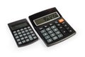 Electronic desk calculator and pocket calculator on a white background Royalty Free Stock Photo