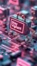 Electronic Device Displaying Vigilance Message On Circuit Board For Cybersecurity Awareness With Pink Glow Royalty Free Stock Photo