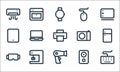 Electronic and device line icons. linear set. quality vector line set such as keyboard, hair dryer, virtual reality glasses, Royalty Free Stock Photo