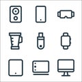 electronic and device line icons. linear set. quality vector line set such as monitor, drawing tablet, tablet, smartwatch, flash Royalty Free Stock Photo