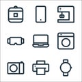 electronic and device line icons. linear set. quality vector line set such as watch, printer, camera, washing, laptop, virtual Royalty Free Stock Photo