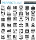 Electronic devices classic black mini concept symbols. Vector gadgets modern icon pictogram illustrations set. Royalty Free Stock Photo