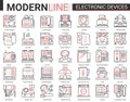 Electronic devices icon vector illustration set, computer accessories and kitchen appliances collection of outline Royalty Free Stock Photo