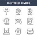 9 electronic devices icons pack. trendy electronic devices icons on white background. thin outline line icons such as printer,